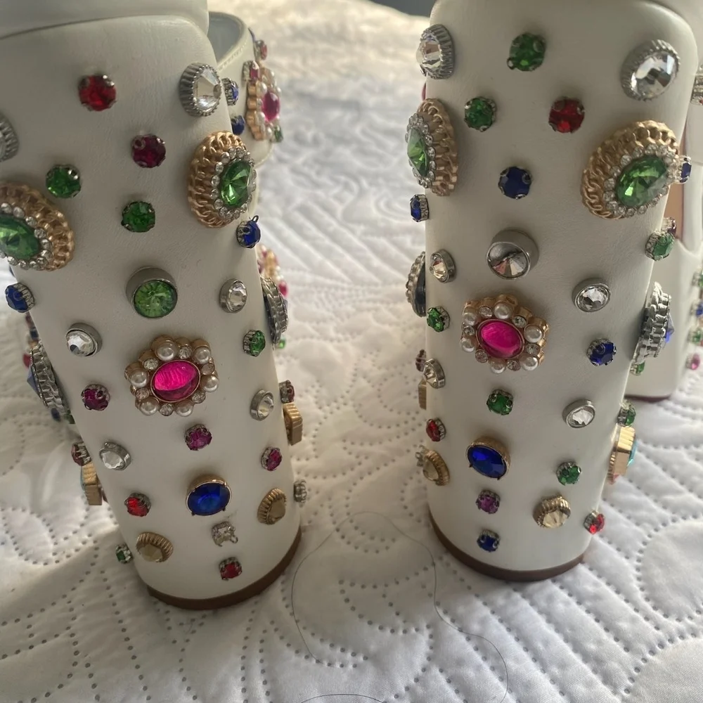 Colorful Gem-Studded White Platform Heels - Picture 2 of 4